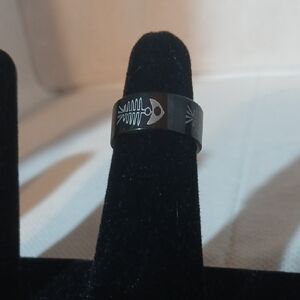 Black Fishbone Design Ring Stainless Steel